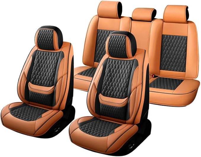Car Seat Covers Full Set Custom Fit for Ford Escape 2001-2026 - Premium Faux Leather with Lumbar Support | Breathable, Waterproof, Anti-Slip, Durable (Black&Brown,Full Set)