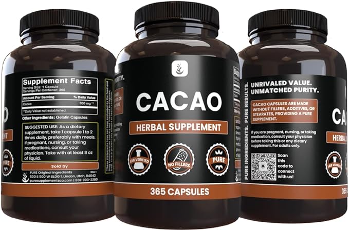 Pure Original Ingredients Cacao (365 Capsules) No Magnesium Or Rice Fillers, Always Pure, Lab Verified