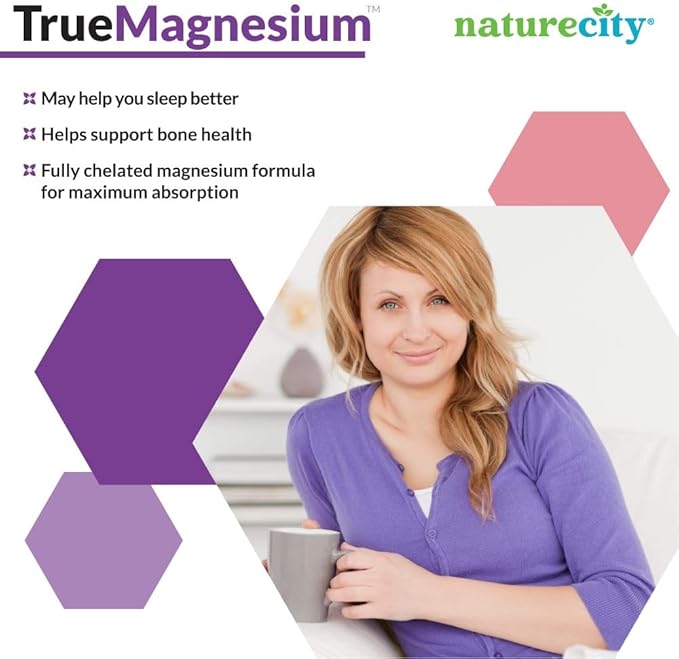 NatureCity TrueMagnesium Highly Absorbable Chelated Magnesium Bisglycinate Powder Drink Mix (60 Servings) - Magnesium Supplement for Sleep and to Support Bone Health & Muscles