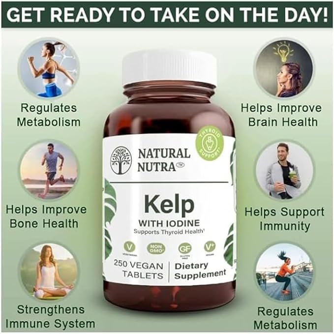 Natural Nutra Kelp Iodine Thyroid Support Supplement, Strengthens Immune System, and Regulates Metabolism, Vegan Sea Kelp, Non GMO, Atlantic Sourced Seaweed Extract, 225 mcg, 250 Tablets (Pack of 2)