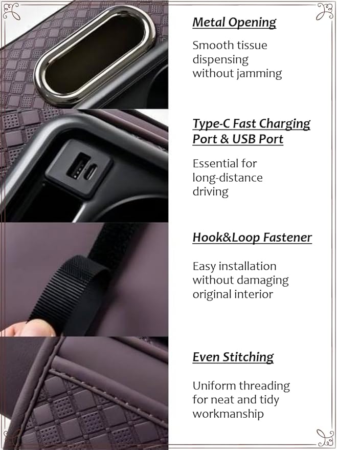2026 Enhanced Car Center Console Armrest Cushion with USB& Type-C Charging, PU Leather Console Pad with Cup Holders, Storage& Tissue Outlet for Most Vehicles (Sloped Version, Black)