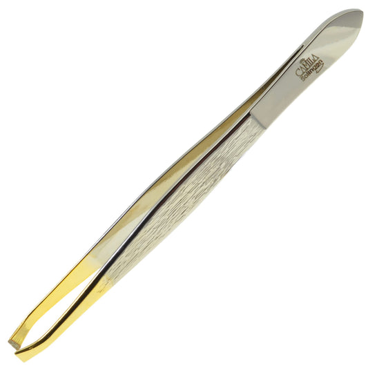 Camila Solingen Cs30 3.5 Inches Gold Tipped, Surgical Grade, German Stainless Steel Tweezers (Claw) - Flawless Eyebrow And Facia