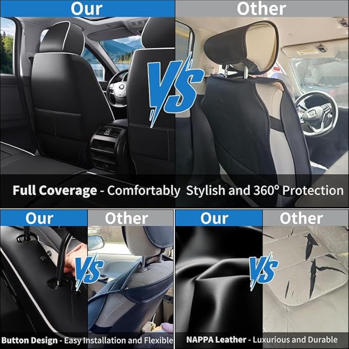 Car Seat Covers Full Set Custom Fit for Buick Century 1997-2005-Luxury Leather with Lumbar Support, Breathable, Waterproof, Anti-Slip, Durable, Easy to Install (Black&White,Full Set)