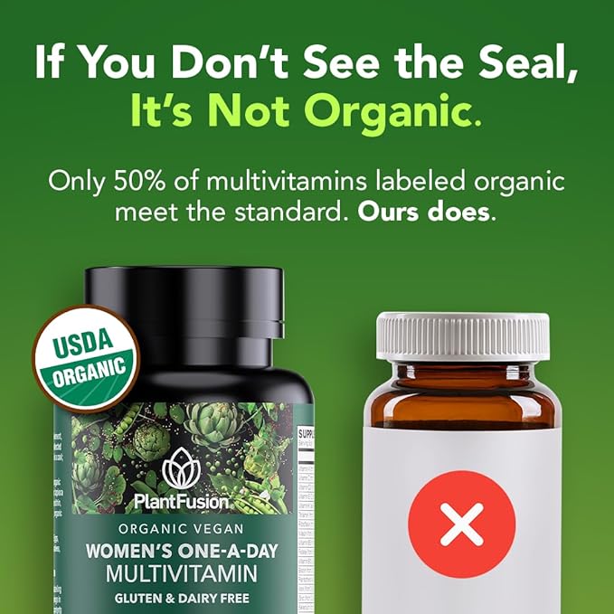 PlantFusion Organic Multivitamin for Women - One Daily Whole Food Blend Women's Multivitamin - Vegan, Non-GMO, Gluten Free & Dairy Free - 60 Tablets (2 Month Supply)
