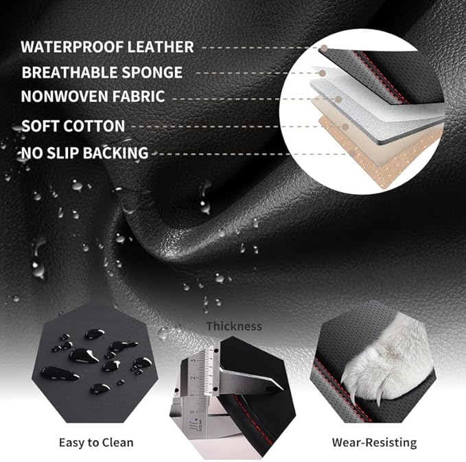 Car Seat Covers Full Set Custom Fit for Chevy Equinox 2005-2025 2026-Luxury Leather with Lumbar Support, Breathable, Waterproof, Anti-Slip, Durable, Easy to Install (Black&Red,Full Set)