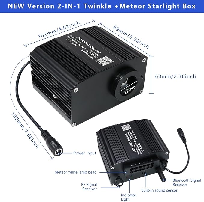 AZIMOM 2-in-1 Twinkle Meteor Fiber Optic Starlight Headliner 200pcs 0.3in 6.5ft Twinkle Stars+ 180pcs Shooting Star Sound Mode APP& Remote Control Starlight Meteor Kits for Car Home Ceiling