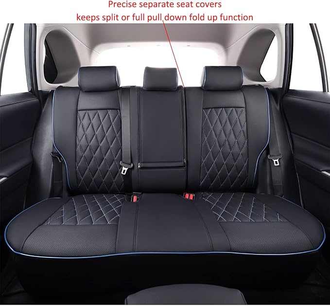 EKR Rav4 Seat Covers Custom Fit for Toyota Rav4 (Only Hybrid) 2019-2025 LE,XLE,XLE Premium,Limited,Woodland Edition, Leather Car Seat Cover Full Set for SUV,Faux Leather(Black with Blue Piping)