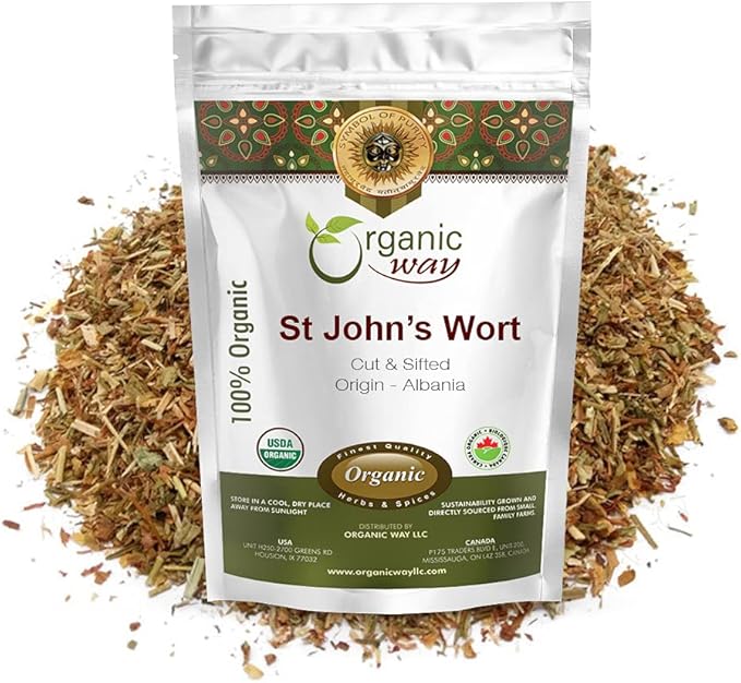 Organic Way St. John's Wort Cut & Sifted (Hypericum perforatum) - Herbal Tea | European Wild-Harvest | Organic, Kosher & USDA Certified | Vegan, Non GMO & Gluten Free | Origin - Albania (1/4LBS / 4Oz)