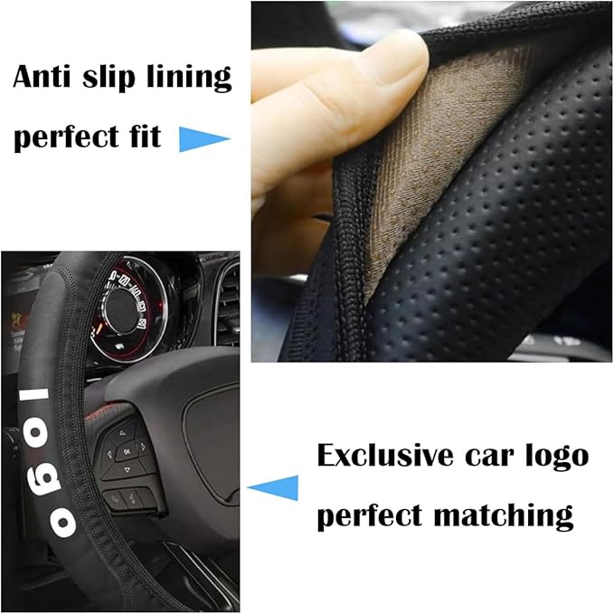 Black Leather Steering Wheel Cover,Elastic Breathable Design,Universal 14-15 Inch Compatible with ST Focus Mondeo Explorer kuga Fiesta Edge Car Accessories