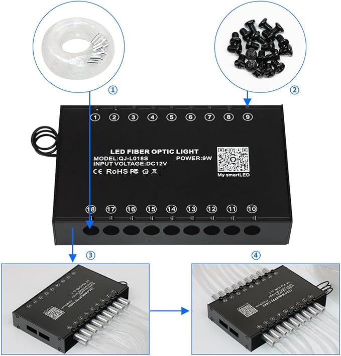 AMKI 144pcs*0.04in*13.1ft Pure White 18LED Meteor Shooting Stars Effect Fiber Optic Lights Kit,20 Modes Meteor Light Engine with Bluetooth+RF Remote Control