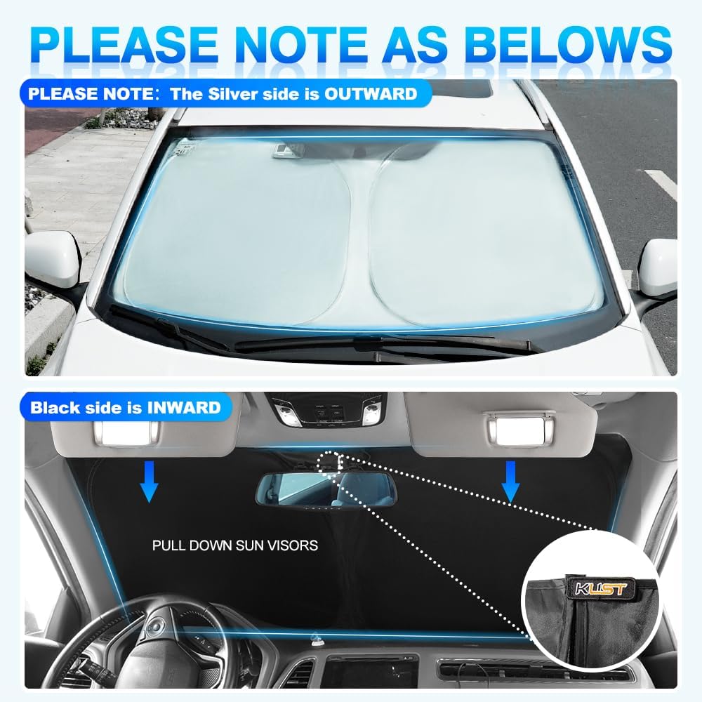 KUST Windshield Sun Shade for 2014-2024 Maserati Ghibli Accessories Custom Fit Sunshade Foldable Window Sun Visor Protector Blocks UV Rays Keep Your Car Cooler
