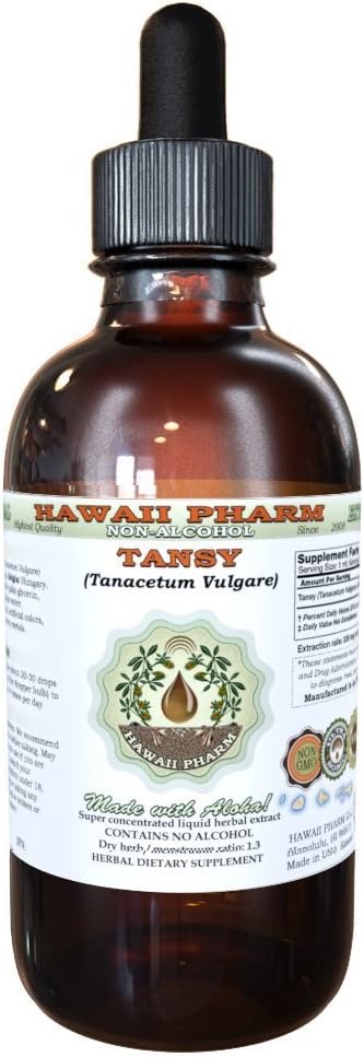 Tansy Alcohol-Free Liquid Extract, Organic Tansy (Tanacetum Vulgare) Dried Leaf and Flowering Tops Glycerite Natural Herbal Supplement, Hawaii Pharm, USA 2 fl.oz