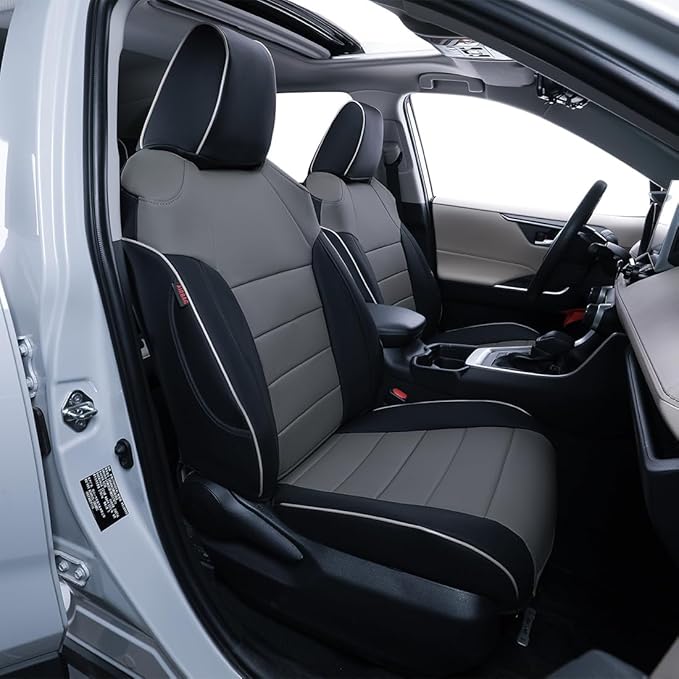 EKR Rav4 Seat Covers Custom Fit for Toyota RAV4 Adventure,TRD-Off Road 2019 2020 2021 2022 2023 2024, Leather Car Seat Cover Full Set for SUV,Faux Leather(Black/Gray)