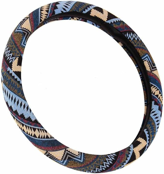 SHIAWASENA Car Steering Wheel Cover, Coarse Flax Cloth, Ethnic Style, Universal 15 Inch Fit, Anti-Slip Sweat-Absorbent (I#)