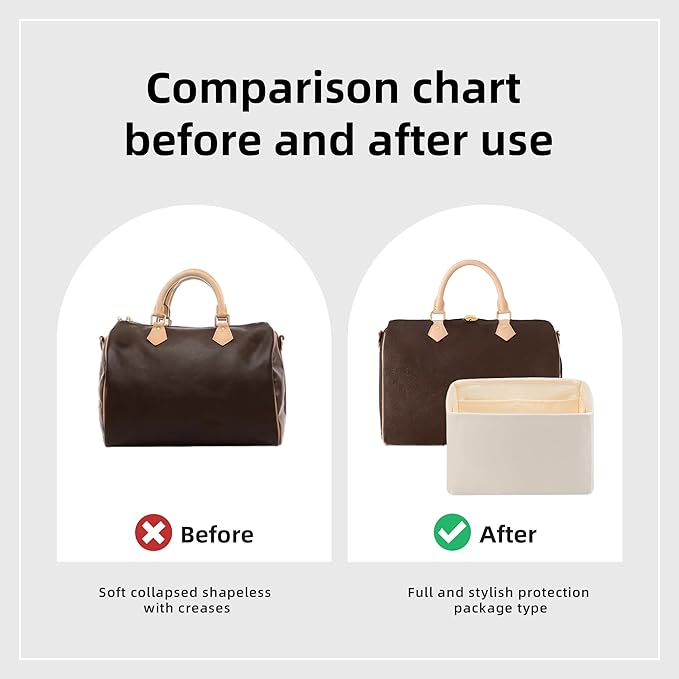 DGAZ Silk Purse Organizer Insert Fits LV Speedy 16/20/25/30/35/45 bags，Silky Smooth Bag Organizer，Luxury Handbag & Tote Shaper（Craie，SP20）