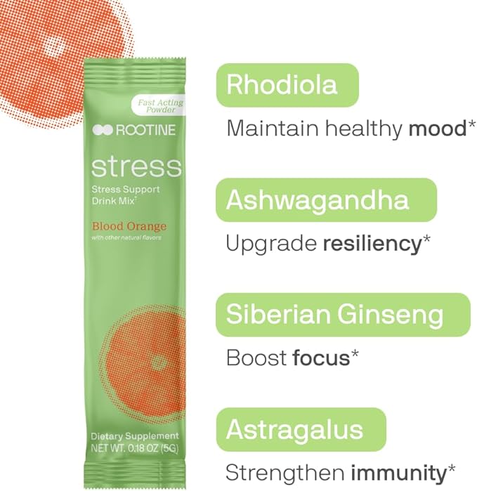 Stress Support Calm Drink Mix Supplement to Help Energy, Mood, & Balance Cortisol Levels, Relaxation Natural Adaptogenic Herbal Calm Powder Mix 10 Pack