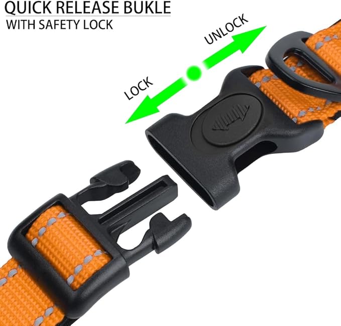 JSXD AirTag Dog Collar, Night Reflective Nylon Dog Collar for Small Medium Large Dogs,Lockable Quick Release Buckle,Padded Breathable Pet Collar with AirTag Holder (Orange, Medium)