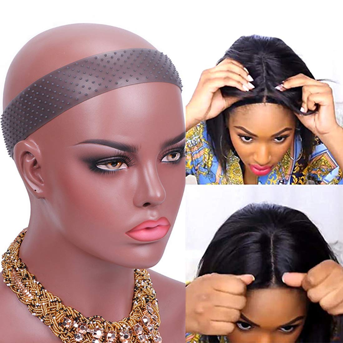 Yuriait Silicone Non-Slip Wig Grip Band And Headband For Women - Transparent Black, Elastic Lace Wig Cap For Secure Hold And Com