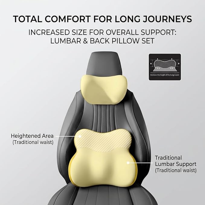 Car Headrest Pillow & Lumbar for Audi A6 1997-2024, Car Seat Neck Pillow Back Support, Breathable All-Season Automotive Seat Cushions, 2PCS,A Black