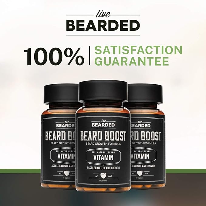 Live Bearded Beard Boost - Hair Growth Multivitamins with Biotin 10,000mcg, Vitamins C, E and Zinc - Thick, Strong, Full Grow Support - Made in The USA | 90-Day Supply