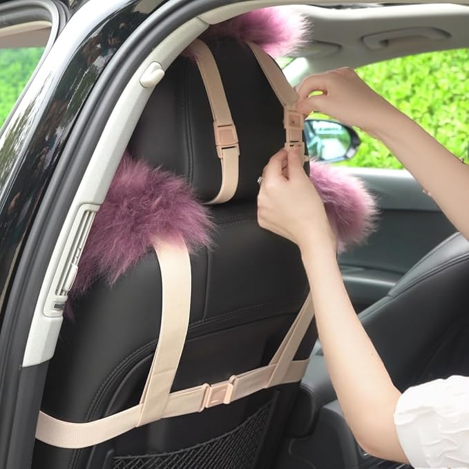 OGLAND 2 Pack Fluffy Sheepskin Car Seat Cover-Fuzzy Fur Auto Cushion for Universal Automotive Protector (Lavender Purple, 2 Pcs Front Seat Cover)
