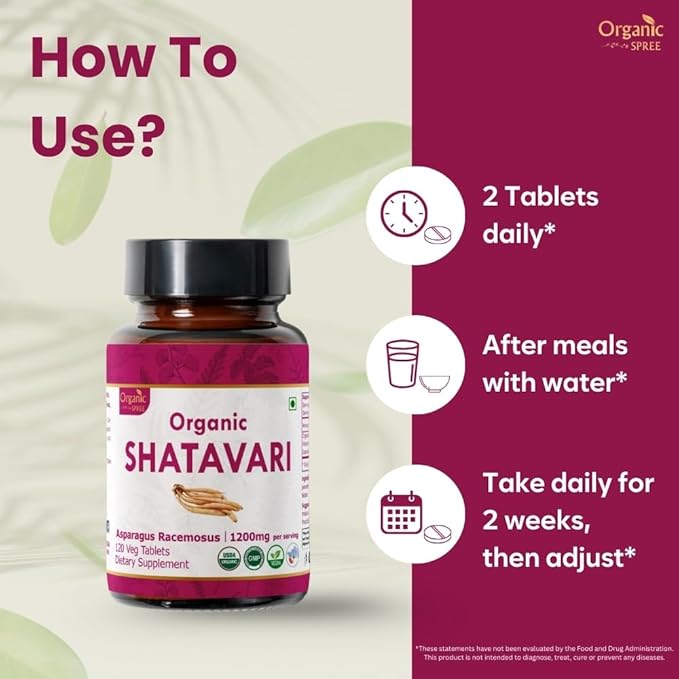 SHATAVARI 120 Tablets | Asparagus Racemosus (Shatavari) | USDA Organic Certified | Supports Women’s Health and Immune System | Organic and Natural 120tab - Pack of 2