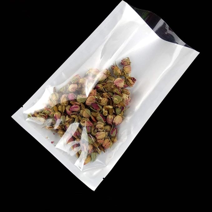 PABCK 300 Pcs 2.75x3.93 inch (Usable Size 2.4x3.5 inch) White Front Clear Open Top 2.8mil Plastic Vacuum Pouch Heat Sealable Bags for Food Storage Mini Packets with Tear Notches