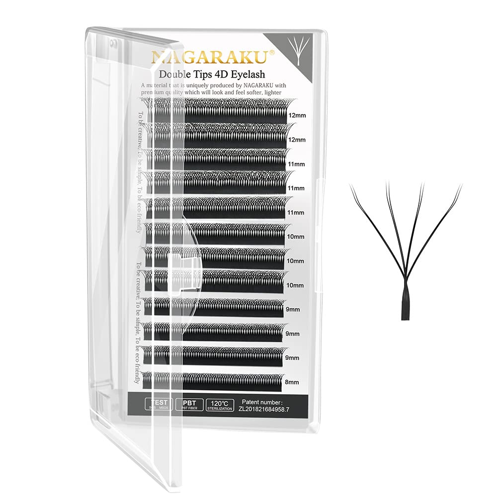 Nagaraku Double Tips 4D W Eyelash Extensions Supplies Thick W Lash 0.07Mm D Curl 9Mm Premade Fans Russian Volume Faux Mink Matte