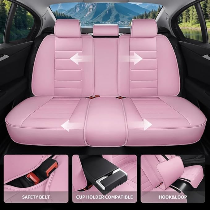 Car Seat Covers Full Set Fit for Buick Century 1997-2005, Premium Faux Leather Waterproof Car Seat Protectors with Lumbar Support, Breathable Anti-Slip Easy to Install(Pink,Full Set)