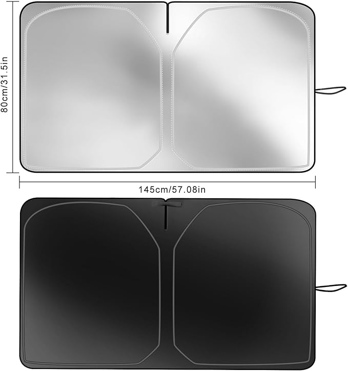 Kairiyard 2Pcs Car Windshield Sun Shade, 240T Thickened Foldable Sun Shade for Car Windshield Blocks Sun, Heat, Keep Vehicle Interior Cool (57.09x 31.5inch)