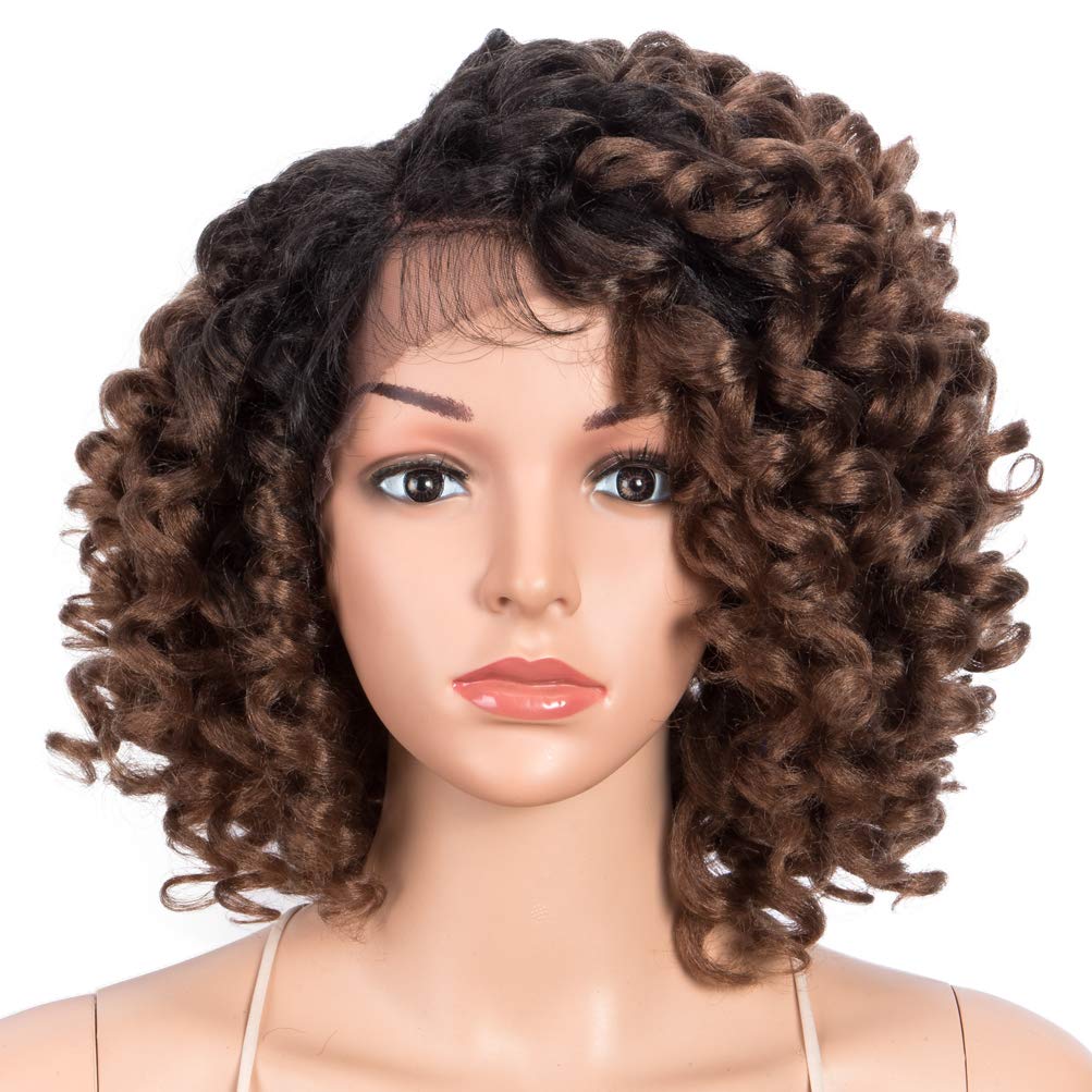 Style Icon 13'' Afro Wigs Short Curly Wigs For Black Women Lace Front Side Part Synthetic Wigs Ombre Blonde Wig (13 Inch, Ot30)
