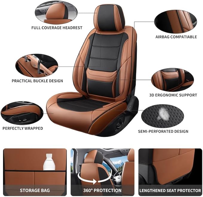 Car Seat Covers Custom Fit for Chevrolet/Chevy Bolt 2016-2026 , Premium Faux Leather Waterproof Car Seat Protectors with Lumbar Support, Breathable Anti-Slip Easy to install(Black&Brown,Full set)