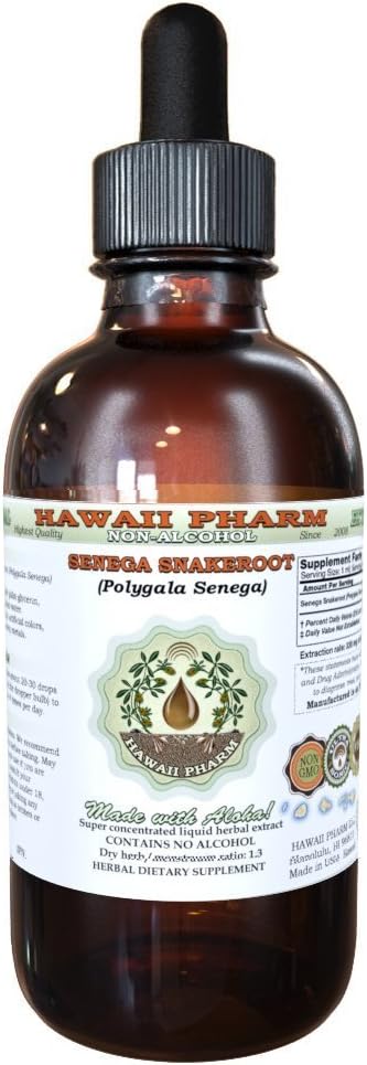 Senega Snakeroot Alcohol-Free Liquid Extract, Senega Snakeroot (Polygala Senega) Dried Root Glycerite Natural Herbal Supplement, Hawaii Pharm, USA 2 fl.oz