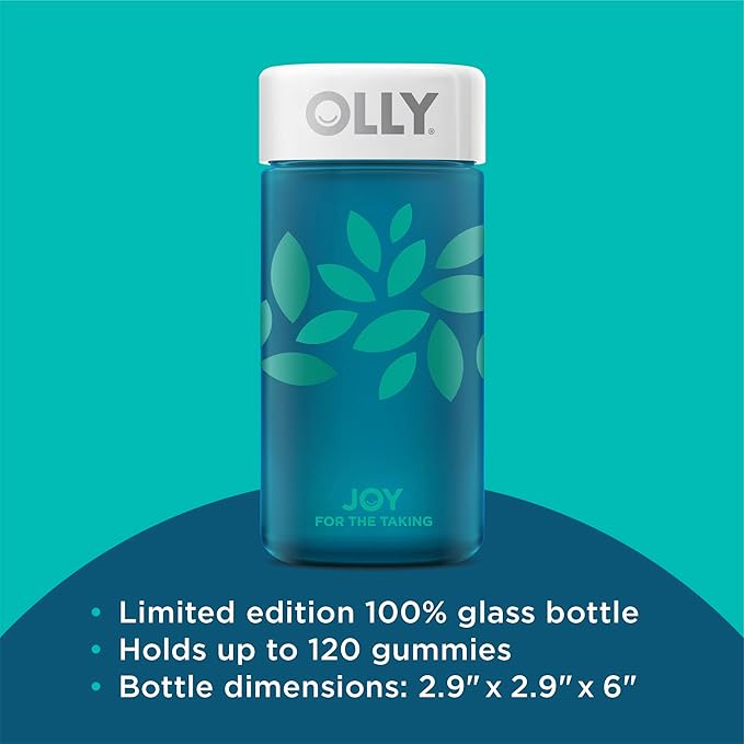 OLLY Joy Jar Gift, Easy Refillable Glass Bottle Vitamin Container, Holds Up to 120 Vitamin Gummies, Limited Edition 2022 (Pack of 2)