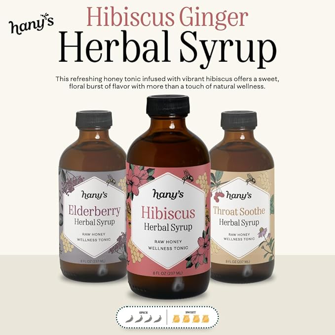 Hany's Harvest Hibiscus Ginger Herbal Syrup – 16 fl oz | All-Natural Wellness Tonic, Apple Cider Vinegar, Ginger, Hibiscus & Lemon | Non-GMO, Gluten-Free, Handcrafted