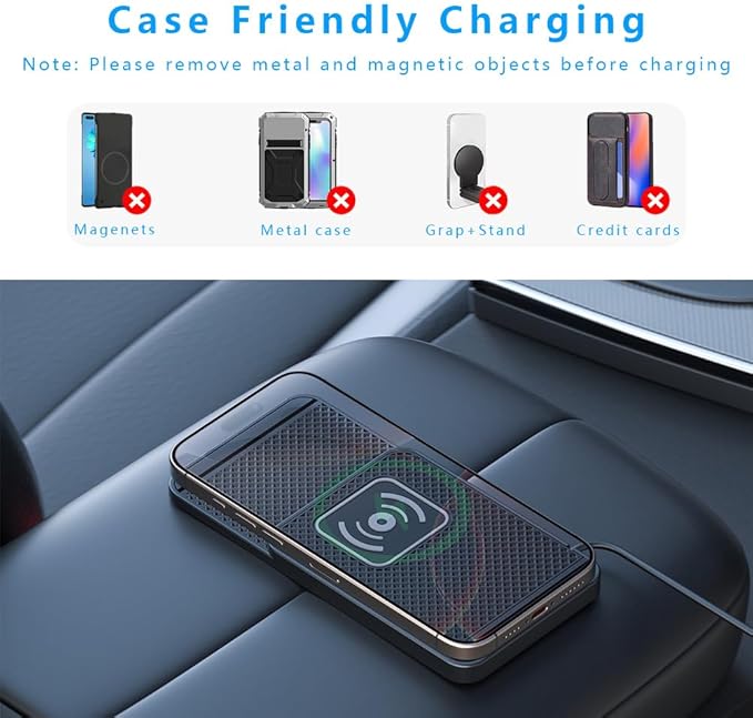 Wireless Charging Pad for Car for Genesis G70 G80 G90 2017-2026, Non-Slip Type C/USB 20W Fast Phone Charging Pad DIY Trim-to-Fit No Interior Damage,A&USB