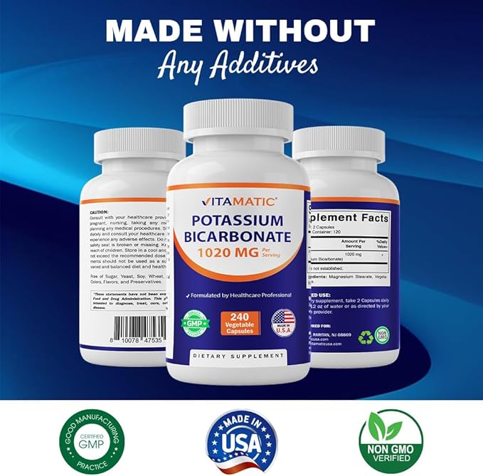 Vitamatic Potassium Supplement, 1020 mg, 240 Vegtable Capsules - Non-GMO - Gluten Free - Made in USA