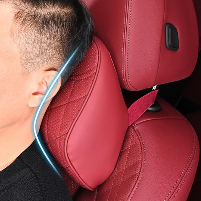 for Chevy Silverado 2007 2008 2009 2010 2011 2012 2013 Leather Car Seat Headrest Lumbar Cushion, Lumbar Support Pillow for Car,for Driving Traveling Relieving Neck Fatigue,2-C Brown