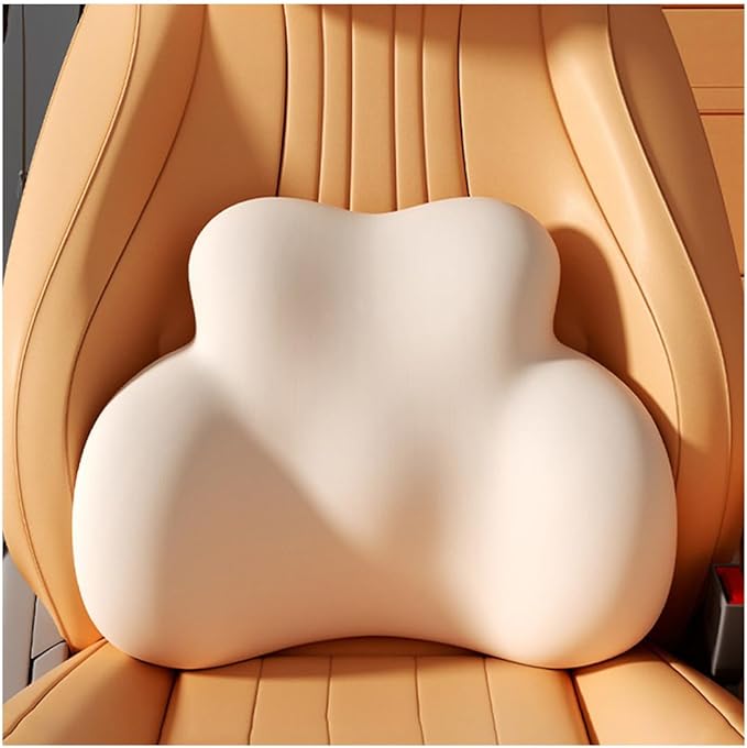 Car Lumbar Support Pillow for Volkswagen ID.2 EV 2025 Memory Foam Back Support Cushion Breathable Car Seat Lumbar Pad Accessories,Beige