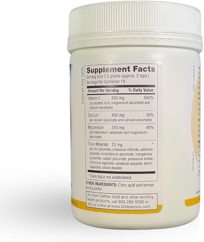 Dr. Newton’s Naturals CalMax Gold Powder Drink Mix - 2:1 Ratio of Calcium & Magnesium with Vitamin C + Essential Trace Minerals to Support Post Workout Recovery, Muscles, Sleep, Bones -5 oz can