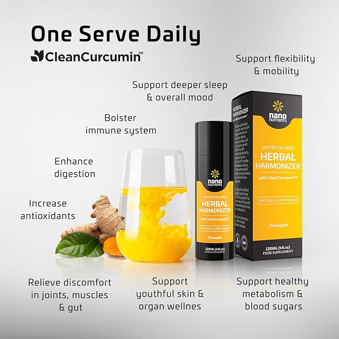 Herbal Harmonizer with CleanCurcumin(TM) - Multi Botanical Antioxidants Supplement - Water Soluble - Nano Curcumin - Holistic Wellness Defender - Healthy Drink Mix (4 fl.oz, Pineapple)
