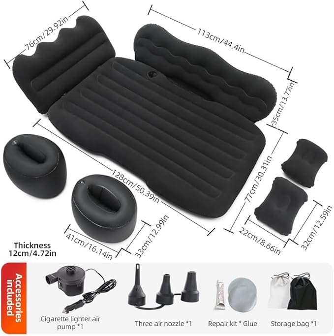 Car Air Mattress Compatible with Saturn Vue 2002 2003 2004 2005 2006 2007 2008 2009 2010, 12 V Pump, Sleeping Pad with Headrest & Side Guards for Road Trips & Car Camping Beige