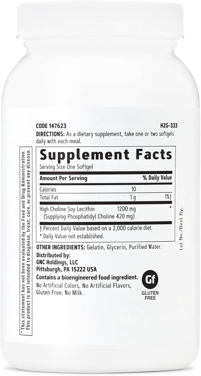 GNC Triple Lecithin 1200mg Supplement, Supports a Healthy Heart, Liver and Nervous System, 90 Servings