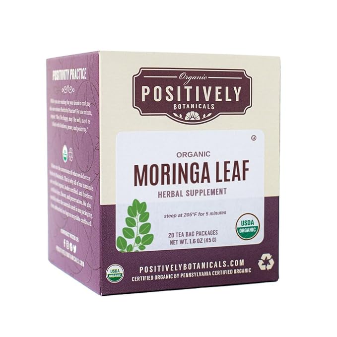 Organic Positively Botanicals Company, Moringa Leaf Herbal Tea Bags, 20 Count