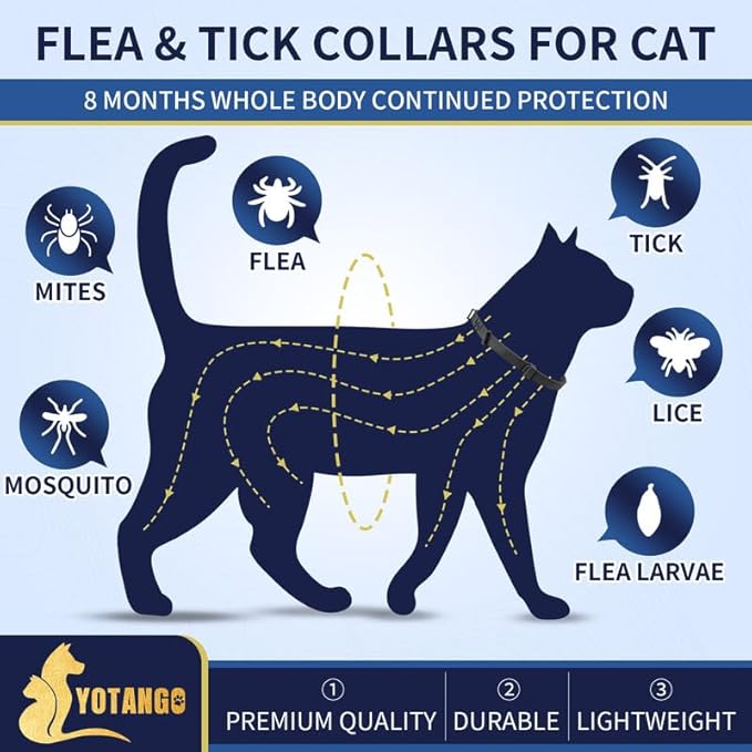 4 Pack Flea Collar for Cats 32 Months Prevention, Waterproof Natural Treatment Collar Adjustable for All Breeds and Size(Black & Purple)