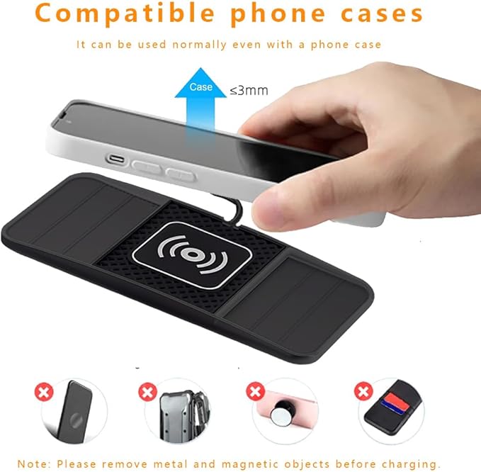Wireless Charging Pad for Car for Kia Forte 2010-2024, DIY Trim-to-Fit Slim Non Slip Fast Charger Car Wireless Charging Pad 30CM Cable,A&30cm Type-C Plug Cable