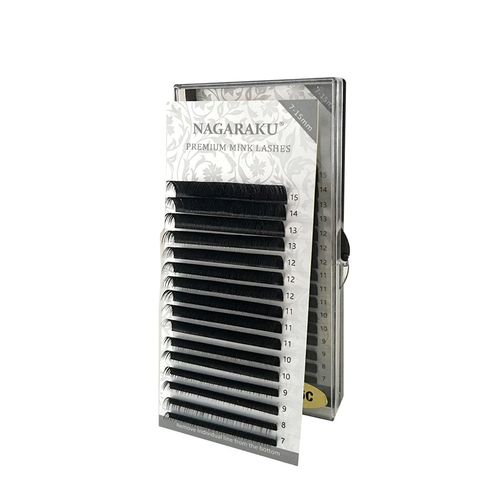 Nagaraku Eyelash Extensions Individual Lashes 0.20Mm J Curl 7-15Mm Mix Tray Classic Matte Black Natural Faux Mink 16 Rows