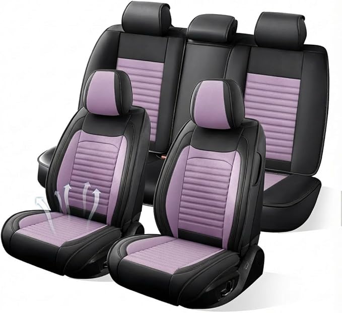 Car Seat Covers Full Set Fit for Toyota RAV4 2001-2025, Premium Faux Leather Car Seat Protector,Breathable Anti-Slip Full Wrapping Edge Seat Covers(Black&Purple,Full Set)