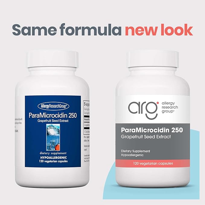 Allergy Research Group ParaMicrocidin 250 Supplement - Grapefruit Seed Extract 500mg, Supports Metabolic Function, Contaminant Free, Vegetarian Capsules - 120 Count