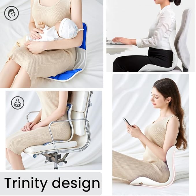Ergonomic Lumbar Support Cushion, Blue, 44.5mm x 410mm x 340mm, Standard Size, for Shoulder and Back Posture, 110-265 lbs Capacity